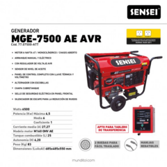 Grupo Electrógeno Generador Sensei Mge-7500 Ae Avr 6500w - comprar online
