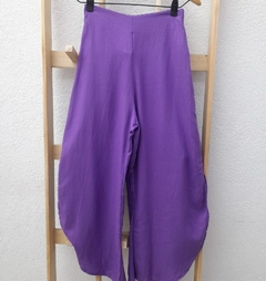 Pantalon lino ancho con tajo en el costado - comprar online