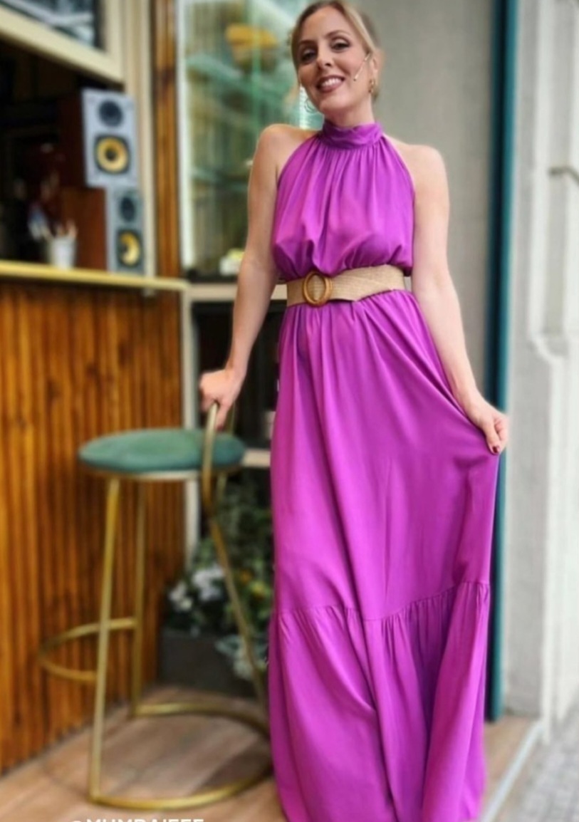 Vestido largo atado al cuello new arrivals