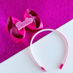 Laço Barbie Pink G ( 10 cm ) + tiara adaptável na internet