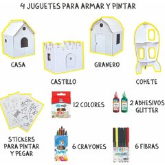 Kit de Arte, 4 Juguetes para Armar y Pintar + Stickers + Lápices de Colores + Crayones + Fibras + Adhesivo - comprar online