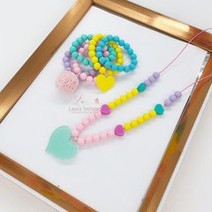 KIT 5 PULSEIRAS + COLAR DE CORAÇÃO