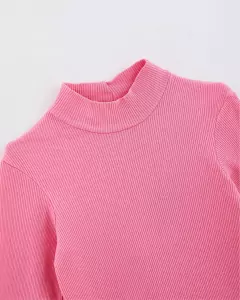 blusa rib manga longa rosa