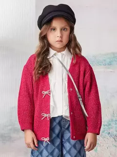 Cardigan de Tricot Rosa com Laço Anime