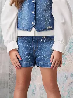 Short Infantil Jeans com Strass Anime