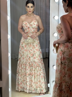 Vestido Primavera Drapeado Floral Sem Alça - loja online