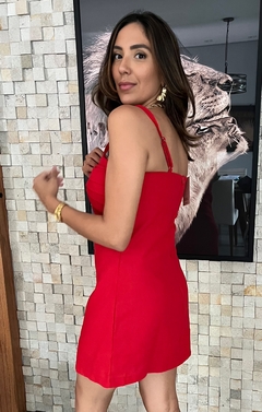 Vestido laço linho vermelho - comprar online