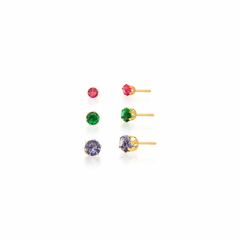 Kit trio de brincos de cristais coloridos banhado a ouro na internet