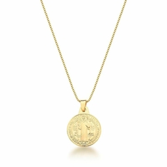 Colar com pingente medalha de São Bento liso banhado a ouro - comprar online