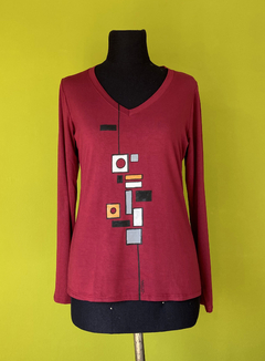 Remera geo V, mujer, manga larga. - comprar online