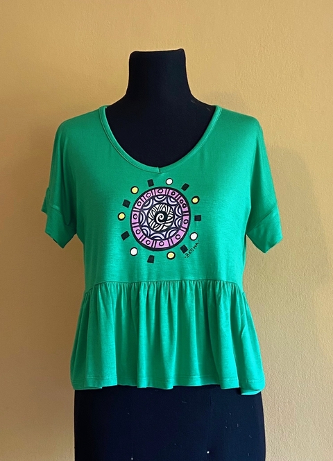 Remera geométrico, mujer, manga corta.