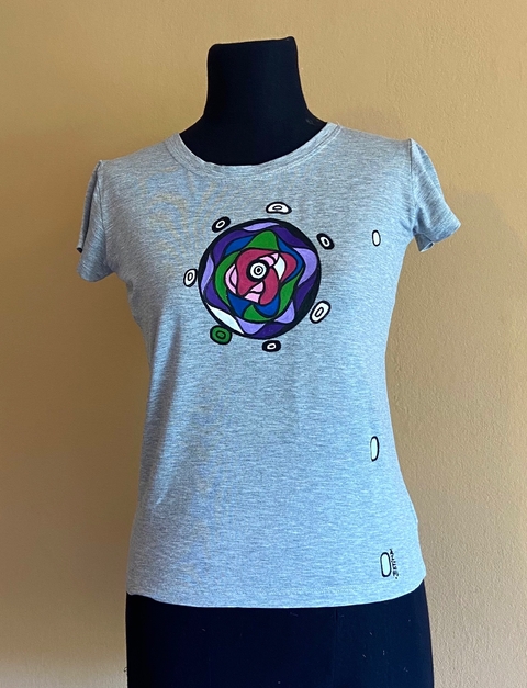 Remera líneas algodón, mujer, manga corta.