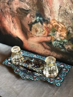 Cloisonné- Tinteiro com mata borrão e recipientes em cristal na internet