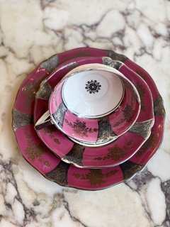Trio para chá em porcelana alemã rosa - comprar online