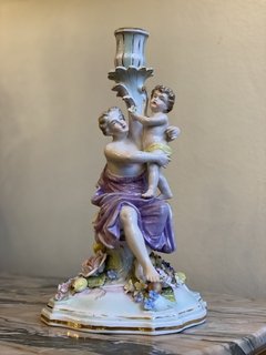 Castiçal em porcelana alemã Plaue, século XIX