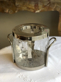Champanheira em metal banhado a prata e vidro craquelado Sopil