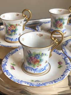 Conjunto de 6 xícaras de café Limoges pintadas à mão - Art Rarus Antiquário