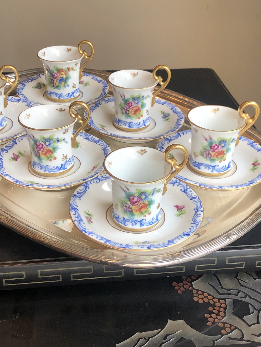 Conjunto de 6 xícaras de café Limoges pintadas à mão