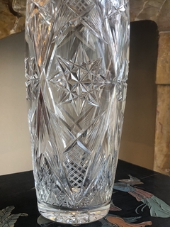 Imagem do Grande vaso de cristal lapidado com borda de metal banhado a prata