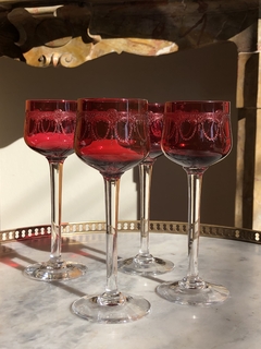 Conjunto de 4 taças em cristal rubi - Art Rarus Antiquário