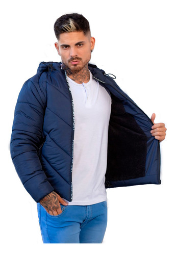 Campera Inflada Hombre Puffer Con Corderito 100% Impermeable