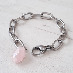 PULSERA AMULETO ACERO CUARZO ROSA