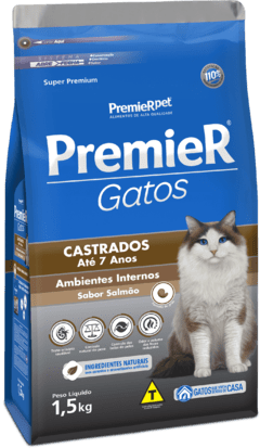 RAÇÃO PREMIER GATO CASTRADO ATÉ 7 ANOS SALMÃO - 1,5 KG - comprar online