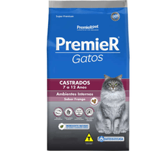 RAÇÃO PREMIER GATO CASTRADO AMBIENTES INTERNOS  DE 7 A 12 ANOS 7,5KG FRANGO - comprar online