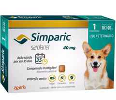 ANTIPULGAS CÃES SIMPARIC 40MG 10,1 A 20 KG - 1 TABLETE - ZOETIS - comprar online