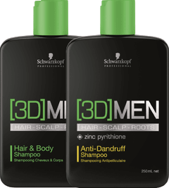 KIT 3DMEN CABELO NORMAL + CASPA (2 itens): Shampoo 3D Cabelo e Corpo 250 + Shampoo 3D Anti Caspa 250 - Schwarzkopf Professional