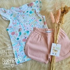 Conjunto 2 Piezas, Remera Japonesa Sirena Con Volados + Short Liso