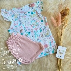 Conjunto 2 Piezas, Remera Japonesa Sirena Con Volados + Short Liso - comprar online