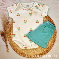 Conjunto 2 Piezas, Body Americano + Short - Corazón Aqua