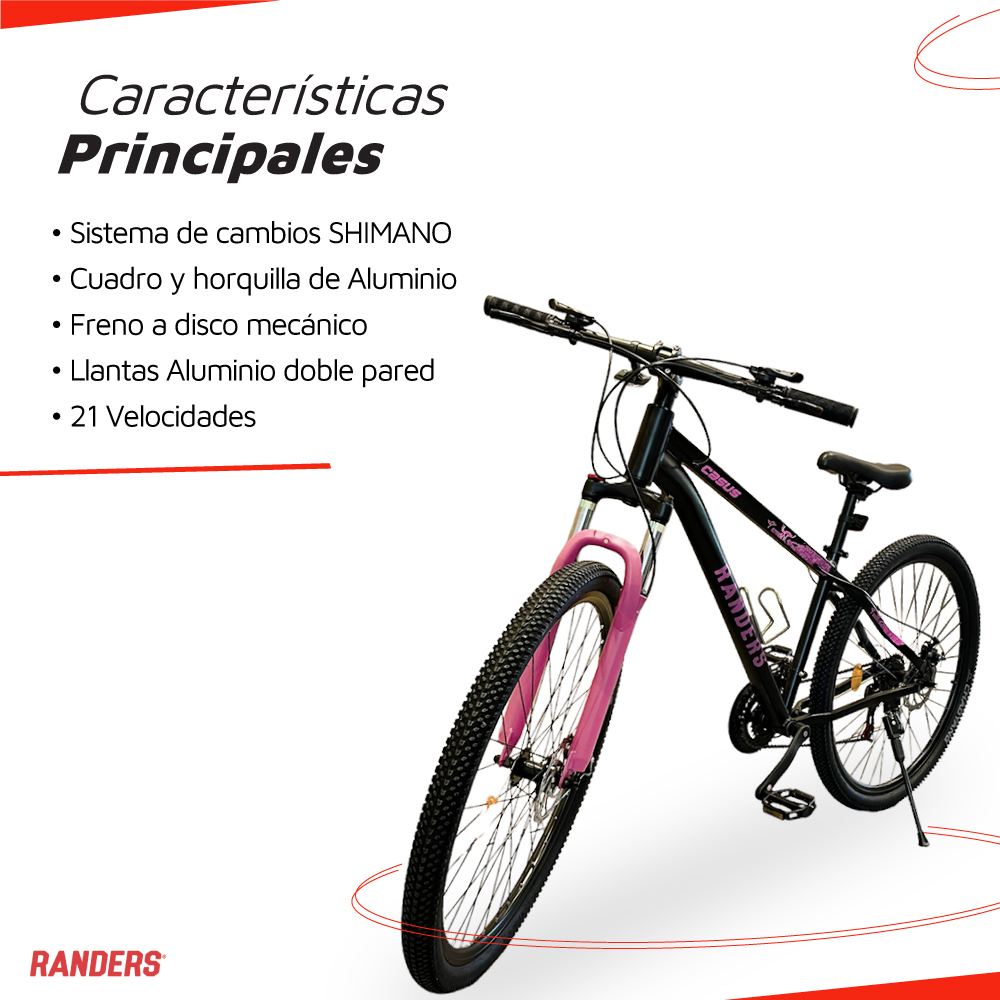 Bicicleta Randers MTB Rod, 29'' Talle S Negro y Rosa AC/1