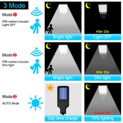 Solar de rua c/ 3 modo luz à prova água sensor movimento c/controle remoto 72LED - FIK Luz & Som