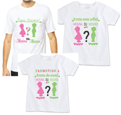 Kit 3 Camisas personalizadas (Chá De Revelação) menino ou menina (verde e rosa)