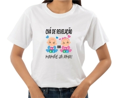 Camisa Chá De Revelação Mamãe Já Ama Bebês com dados educativos