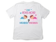 Camisa Feminina Chá Revelação Bebês Corações nas Nuvens