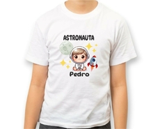 Camisa Infantil Astronauta foguete e lua com nome