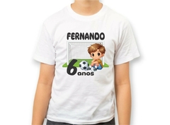 Camisa Infantil Futebol Menino com Nome Idade Baliza e Bola