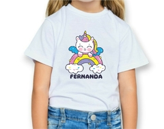 Camisa Infantil Unicónio nuvens e estrelinhas