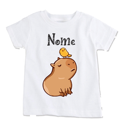 Camisa personalizada com nome infantil tema capivara e passarinho