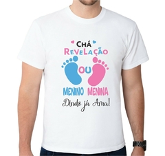 Kit 2 Camisas Personalizadas Chá Revelação Dindos pezinhos azul e rosa na internet