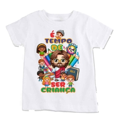 Camisa personalizada com frase é tempo de ser criança ministério infantil