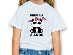 Camisa Personalizada Menina Aniversário Ursinho Panda com nome e idade