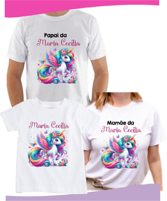 Kit 3 Camisas personalizadas papai, mamãe e filha tema unicórnio1904