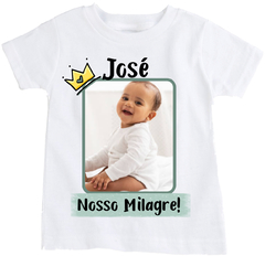 Camiseta personalizada nosso milagre com nome e foto