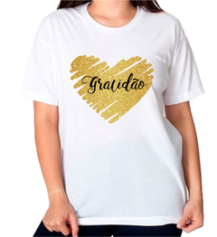 1 Camiseta Personalizada coração dourado gratidão