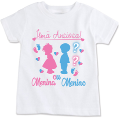 Camiseta chá revelação irmã ansiosa azul e rosa menino ou menina