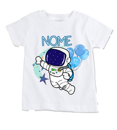 Camiseta infantil personalizada com nome astronaura menino balões códfb1007